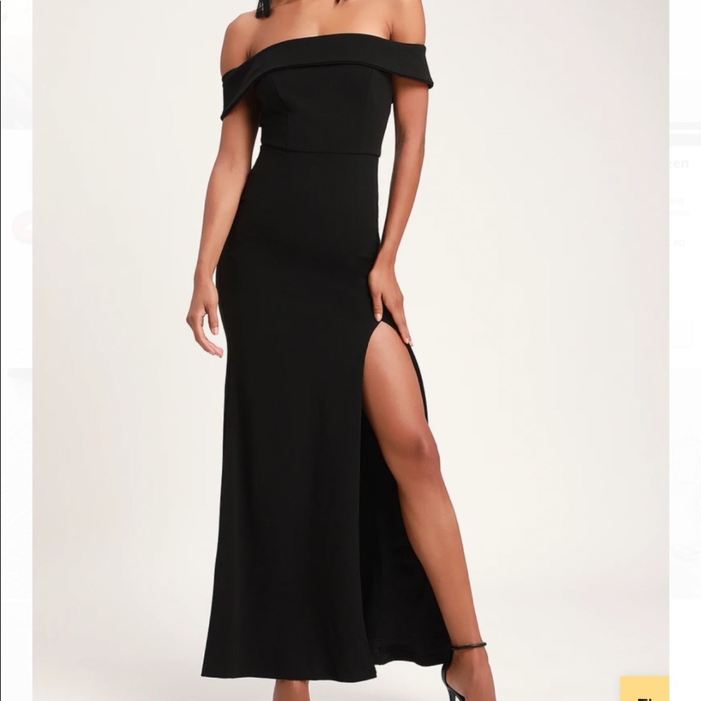 Lulus Aveline Black off-the-shoulder maxi dress